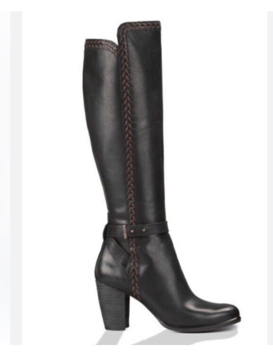 UGG Shoes - UGG Black Leather Claudine Knee-High Heeled Boots 7.5